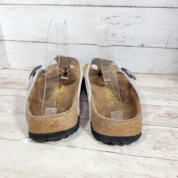 Birkenstock Papillio Lavender Metallic Floral Leather Gizeh Sandals US W 7 - Picture 8 of 12